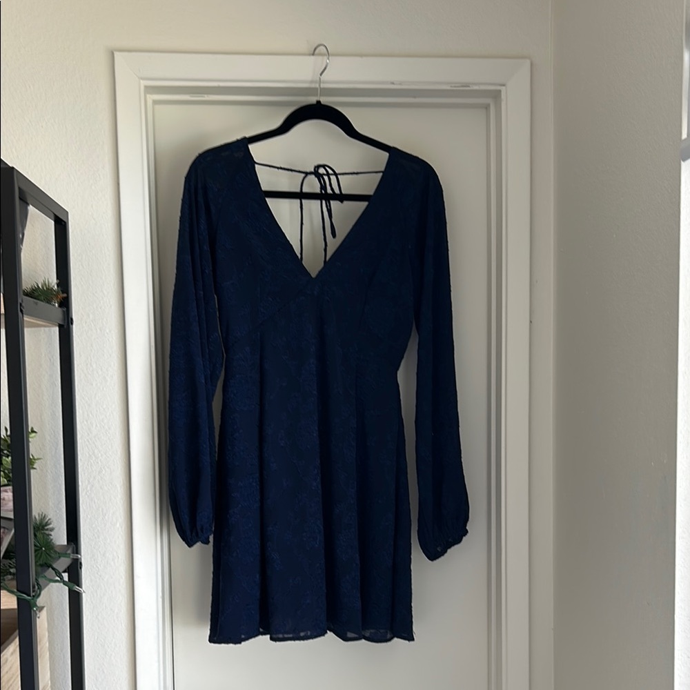 Lulu's Blue Bishop Sleeve V-Neck Sundress